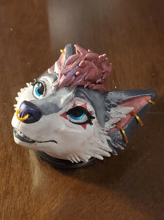 Painted custom fursona head sculpt